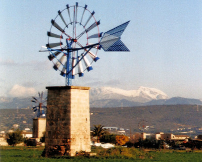 Frühling auf Mallorca; im Hintergrund schneebedeckter (selten) Puig Major Anfang Februar